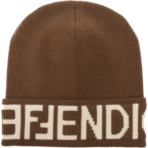 Wool beanie with logo , female, Sizes: S - Fendi - Modalova