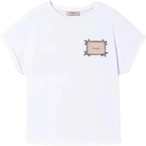 T-Shirt mit Logo-Stickerei , Damen, Größe: L - Twinset - Modalova