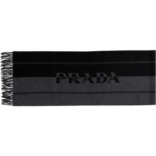 Schwarzer und grauer Logo-Jacquard-Schal - Prada - Modalova