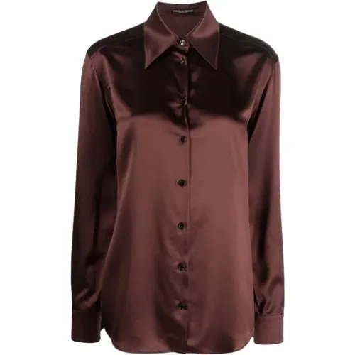 Rust Silk Shirt with Satin Finish , female, Sizes: M, S - Dolce & Gabbana - Modalova
