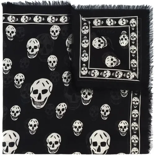 Gothic Seidenschal mit Totenkopf-Print und Fransen , Herren, Größe: ONE Size - alexander mcqueen - Modalova