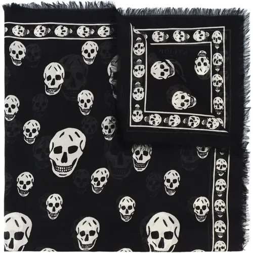 Gothic Skull Print Silk Scarf with Fringed Edges , male, Sizes: ONE SIZE - alexander mcqueen - Modalova