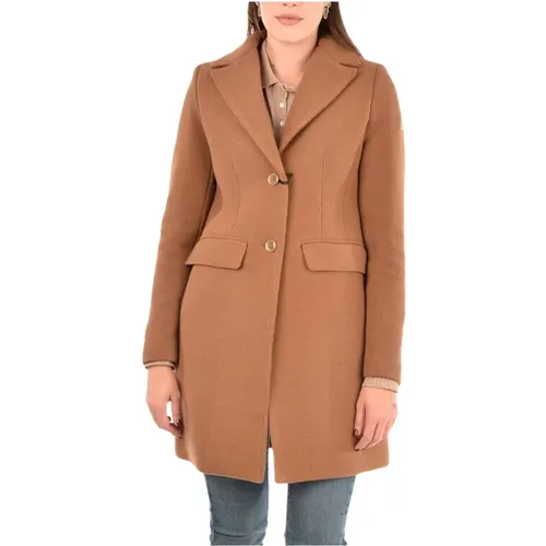 Eleganter Kamelfarbener Mantel für moderne Frauen , Damen, Größe: S - YES ZEE - Modalova