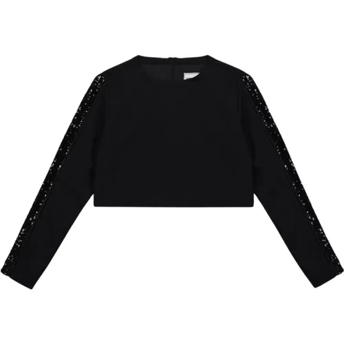 Kids - crew neck crop sweatshirt with sequins and zip on the back - Iceberg - Modalova