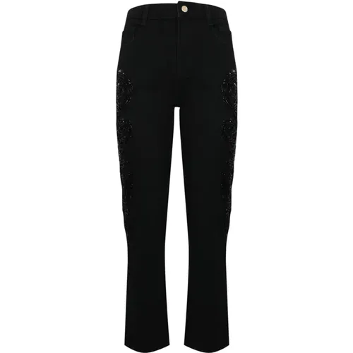 Schwarze Denim Karottenhose mit Blumenstickerei , Damen, Größe: W26 - Blugirl - Modalova