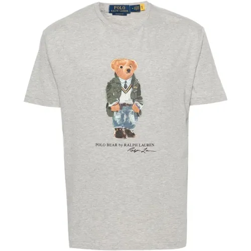 Graues Polo Bear Motiv T-Shirt , Herren, Größe: XL - Polo Ralph Lauren - Modalova