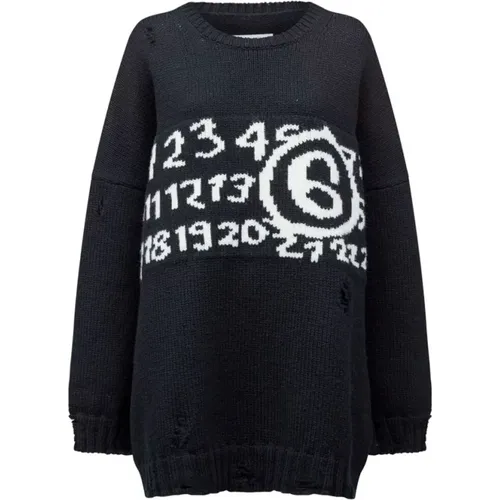 Distressed Numbers Knit Sweater , male, Sizes: S - MM6 Maison Margiela - Modalova