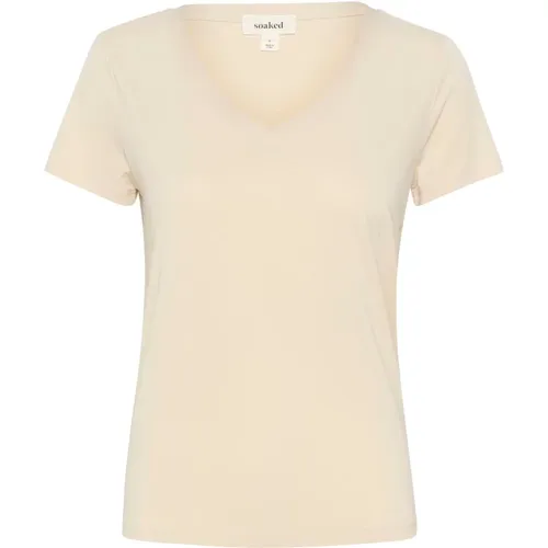 V-Neck Short Sleeve Top Oatmeal , female, Sizes: M, L, S, XL - Soaked in Luxury - Modalova