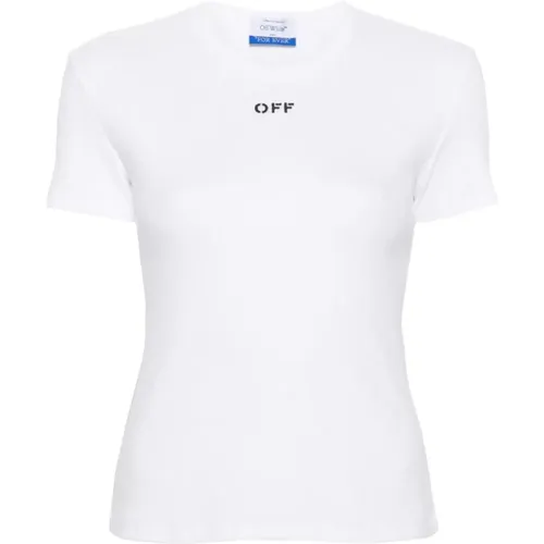 Off , Stamp Rib Basic Tee , Damen, Größe: M - Off White - Modalova