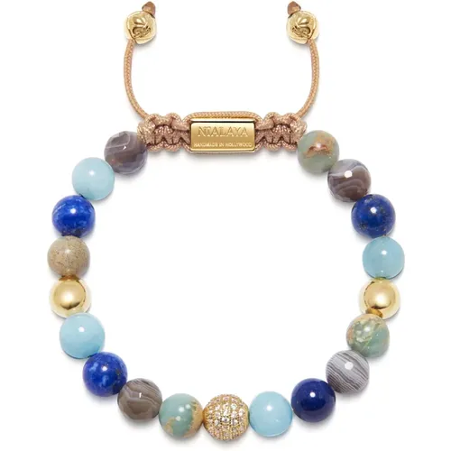 Women`s Beaded Bracelet with Aquamarine, Blue Lapis, Opal, and Botswana Agate , Damen, Größe: M - Nialaya - Modalova