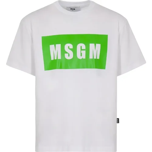 Weiße T-Shirt mit Kontrastbeschriftung - Msgm - Modalova