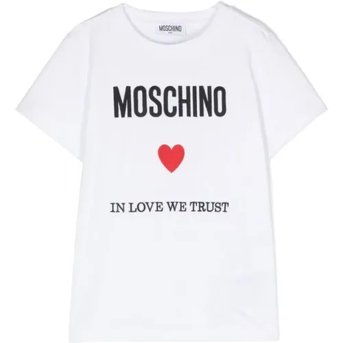 Logo Weißes T-Shirt mit Kurzen Ärmeln - Moschino - Modalova