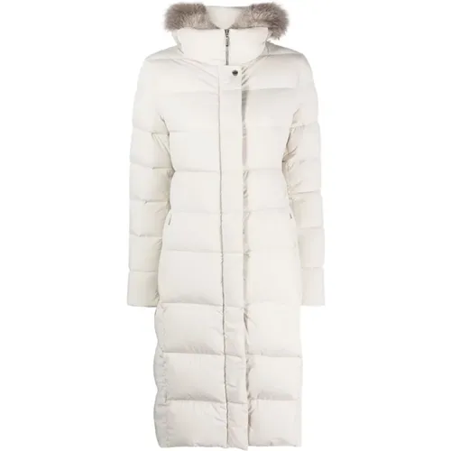 Ivory Down-Feather Padded Coat with Faux Fur Trim , female, Sizes: XS - Moorer - Modalova