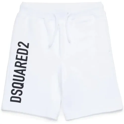 Weiße Logo-Print-Bermuda-Shorts aus Baumwolle,Logo Fleece Shorts - Dsquared2 - Modalova