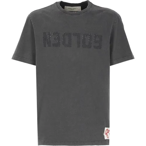 Anthrazitgraues T-Shirt mit Logoaufdruck , Herren, Größe: M - Golden Goose - Modalova