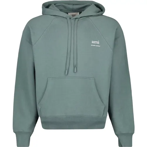 Signature Hoodie Grün Bio-Baumwolle , Herren, Größe: L - Ami Paris - Modalova