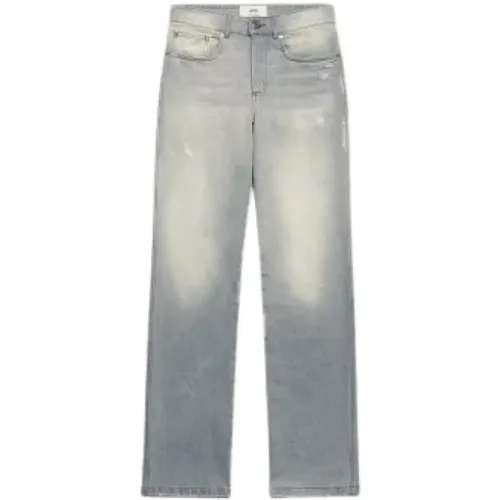 Straight Fit Jeans in Gewaschenem Grau - Ami Paris - Modalova