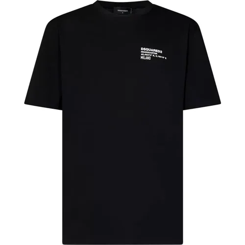 Schwarzes Crewneck T-Shirt mit bedruckten Buchstaben , Herren, Größe: M - Dsquared2 - Modalova