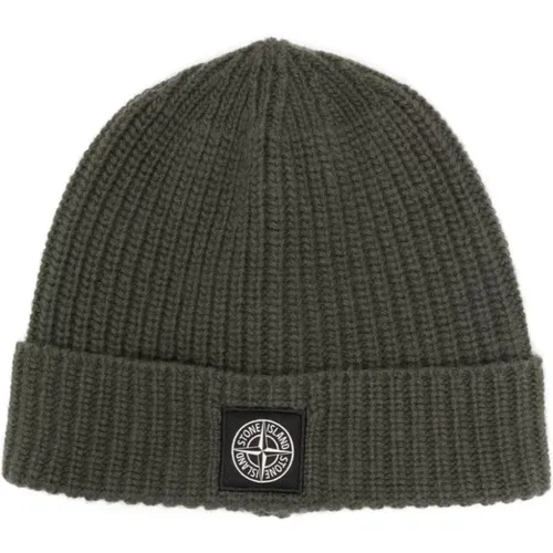 Knitted Hat with Compass Logo , male, Sizes: ONE SIZE - Stone Island - Modalova