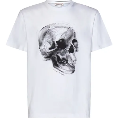 Oversize T-Shirt mit Dragonfly Skull Print , Herren, Größe: L - alexander mcqueen - Modalova
