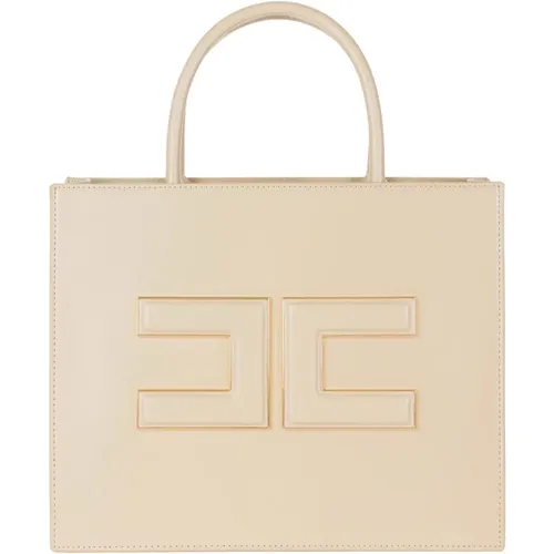 Goldene Metall-Logo-Shopper-Tasche , Damen, Größe: ONE Size - Elisabetta Franchi - Modalova