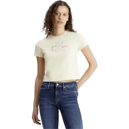 Bold Monologo Baby T-Shirt Vanilla , Damen, Größe: L - Calvin Klein Jeans - Modalova