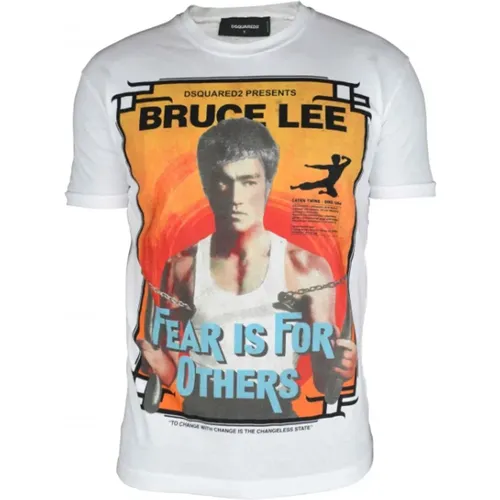 Bruce Lee Illustration Weißes T-Shirt , Herren, Größe: S - Dsquared2 - Modalova