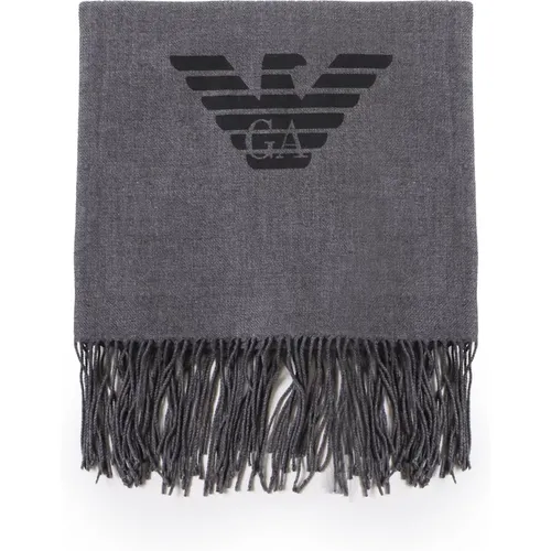 Iconic Eagle Logo Scarf with Fringes , male, Sizes: ONE SIZE - Emporio Armani - Modalova