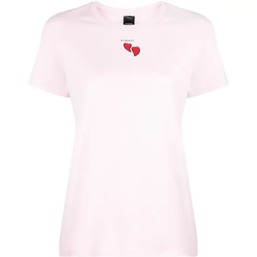 Logo Print Heart Motif T-shirt , female, Sizes: L, S, M - pinko - Modalova