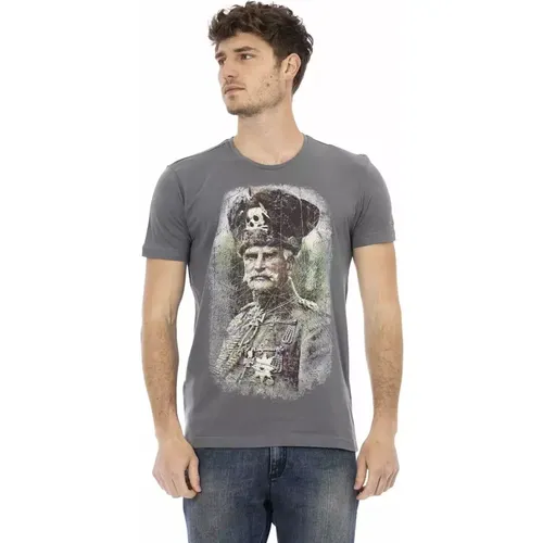 Elegantes graues Rundhals-T-Shirt mit Frontprint - Trussardi - Modalova