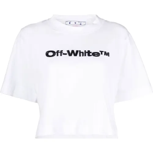 Off , Weiße Crop T-shirt mit Icon Logo , Damen, Größe: S - Off White - Modalova