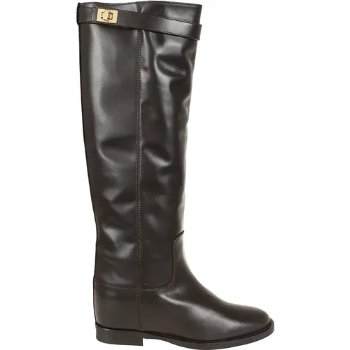 Vorhängeschlossriemen Leder Kniehoher Stiefel , Damen, Größe: 38 1/2 EU - Via Roma 15 - Modalova