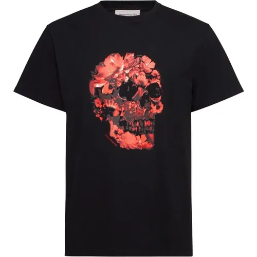 Blumen- und Totenkopfdruck T-Shirt , Herren, Größe: L - alexander mcqueen - Modalova