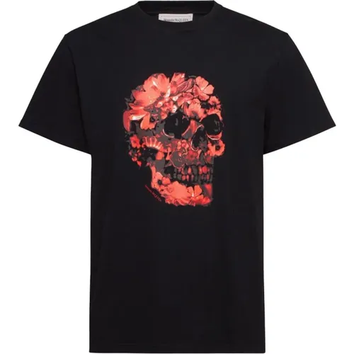 Blumen- und Totenkopfdruck T-Shirt , Herren, Größe: S - alexander mcqueen - Modalova