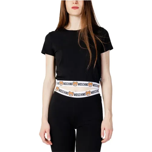 Schwarzes einfarbiges T-Shirt mit kurzen Ärmeln , Damen, Größe: L - Moschino - Modalova