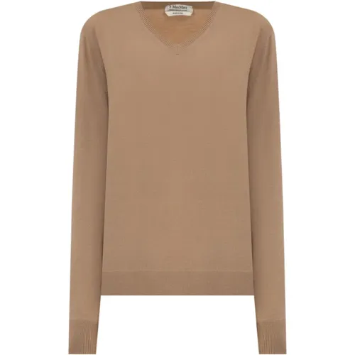 Camel Wool Sweater Ribbed Details Long Sleeve , female, Sizes: L, S, M - Max Mara Studio - Modalova