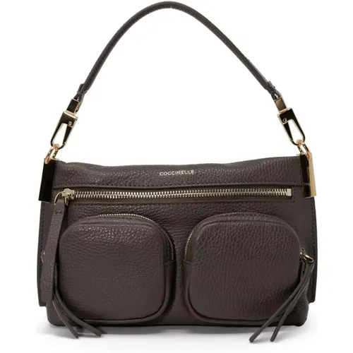 Braune Lederhandtasche mit Taschen , Damen, Größe: ONE Size - Coccinelle - Modalova
