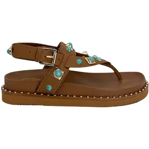 Marron Leder Sandalen mit Türkis und Gold Akzenten , Damen, Größe: 39 EU - Ash - Modalova