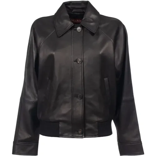 Boxy Fit Leather Jacket with Classic Collar , female, Sizes: S, XS, M - Max Mara Studio - Modalova