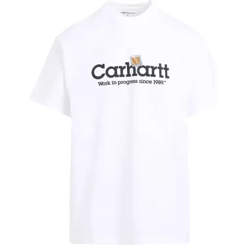 Weiße Label Script T-Shirt , Herren, Größe: M - Carhartt WIP - Modalova