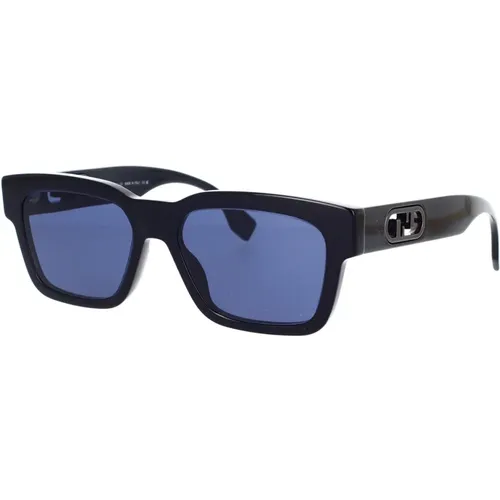 Glamorous Square Sunglasses with Dark Blue Lenses and Gold Logo , unisex, Sizes: 53 MM - Fendi - Modalova