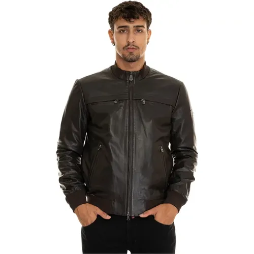 Leder Harrington Jacke mit Strickdetails , Herren, Größe: L - Peuterey - Modalova