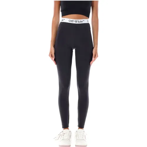 Schwarze Logo-Band High-Waisted Leggings , Damen, Größe: L - Off White - Modalova