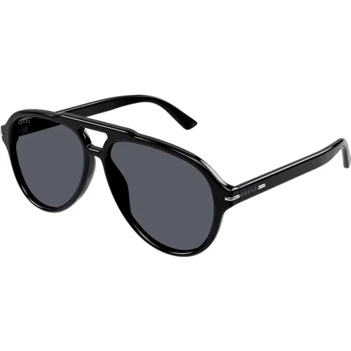 Schwarze/Graue Sonnenbrille , Herren, Größe: 58 MM - Gucci - Modalova