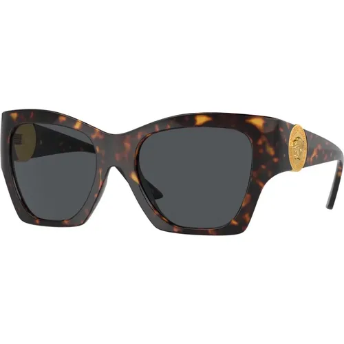 Stylische Sonnenbrille in Havana/Dunkelgrau , Damen, Größe: 55 MM - Versace - Modalova