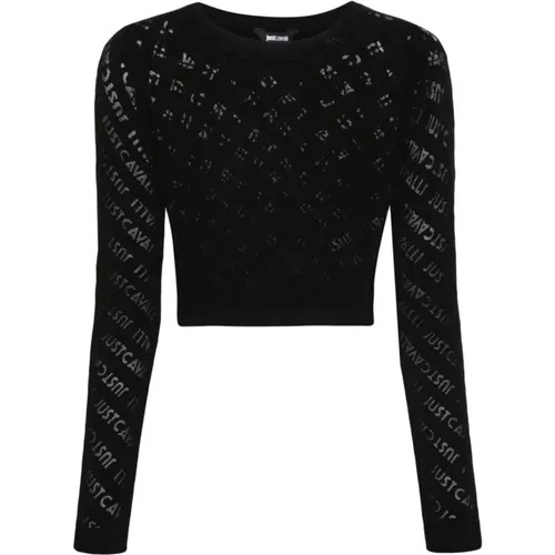 Schwarze Logo-Print Pullover , Damen, Größe: S - Just Cavalli - Modalova