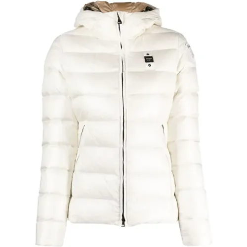 Irideszente Nylon Daunenjacke , Damen, Größe: L - Blauer - Modalova