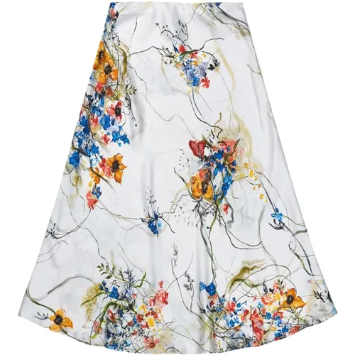 Beautiful Silk Skirt with Floral Print , female, Sizes: L - Munthe - Modalova