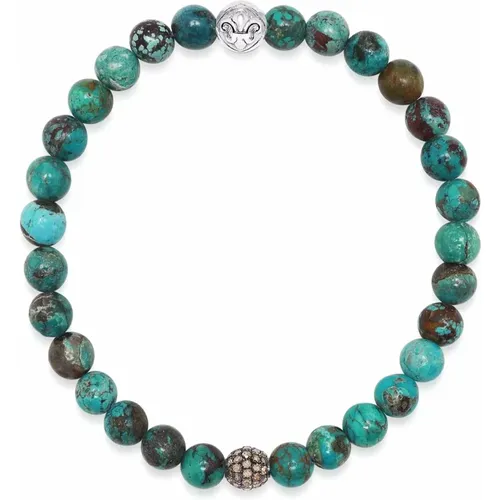 Men's Grey Diamond Wristband with Bali Turquoise , Herren, Größe: L - Nialaya - Modalova