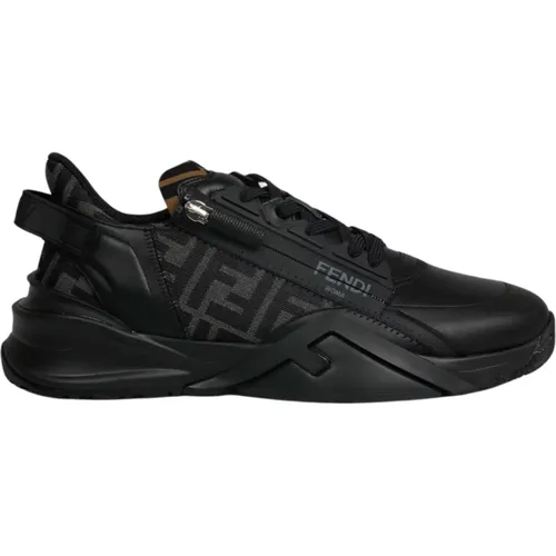 Leather and FF Fabric Sneakers , male, Sizes: 5 UK - Fendi - Modalova